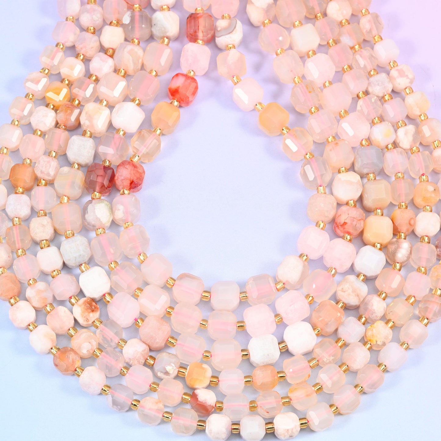 Sakura Agate Faceted Cube Beads, 1.2mm hole