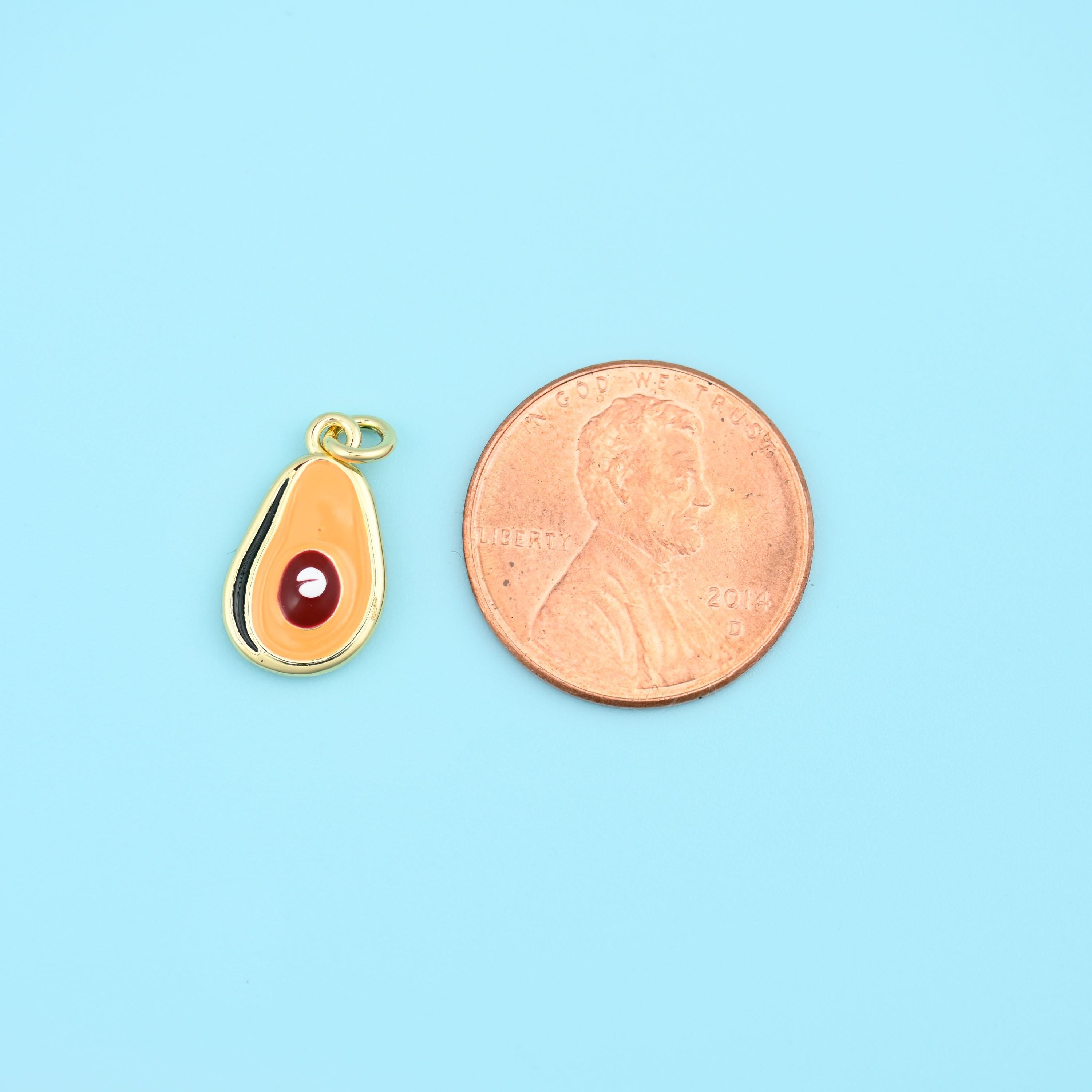 18K Gold Filled Enamel Avocado Charm 14.3x8.5mm in deep avocado green or soft peach-cream enamel, with a burgundy pit and…