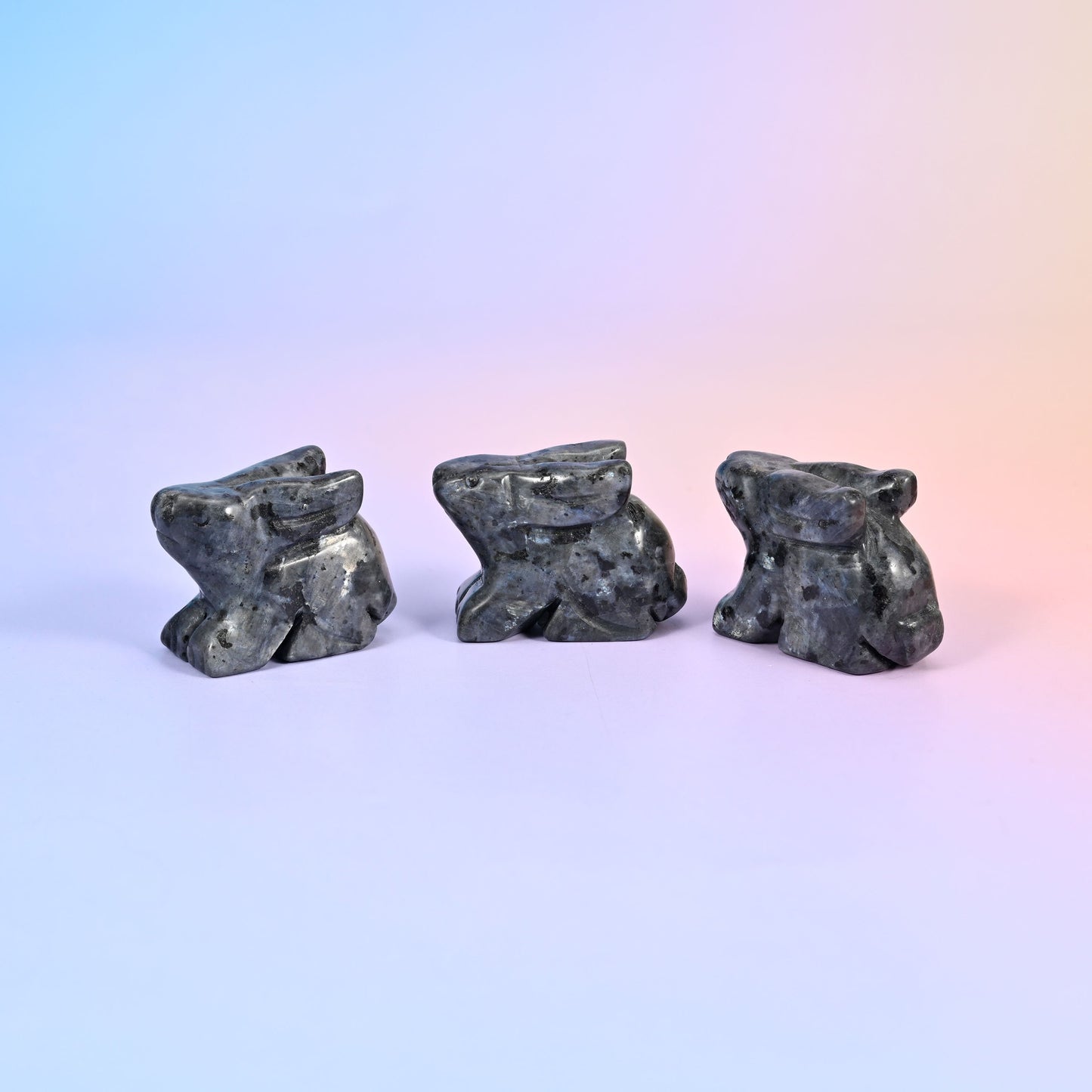 1.5 inch carved stone rabbit figurine, natural stone so veining and colour vary piece to piece