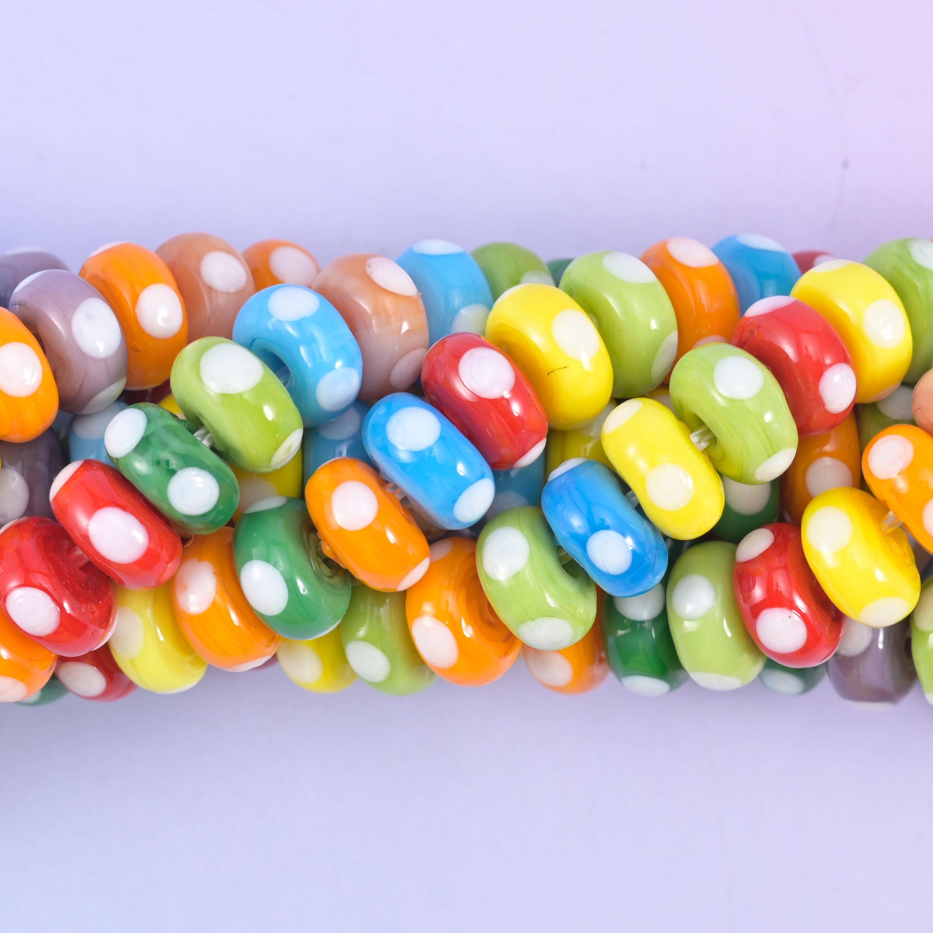 Multi-Color Donut Glass Beads, 8.5 inch strand