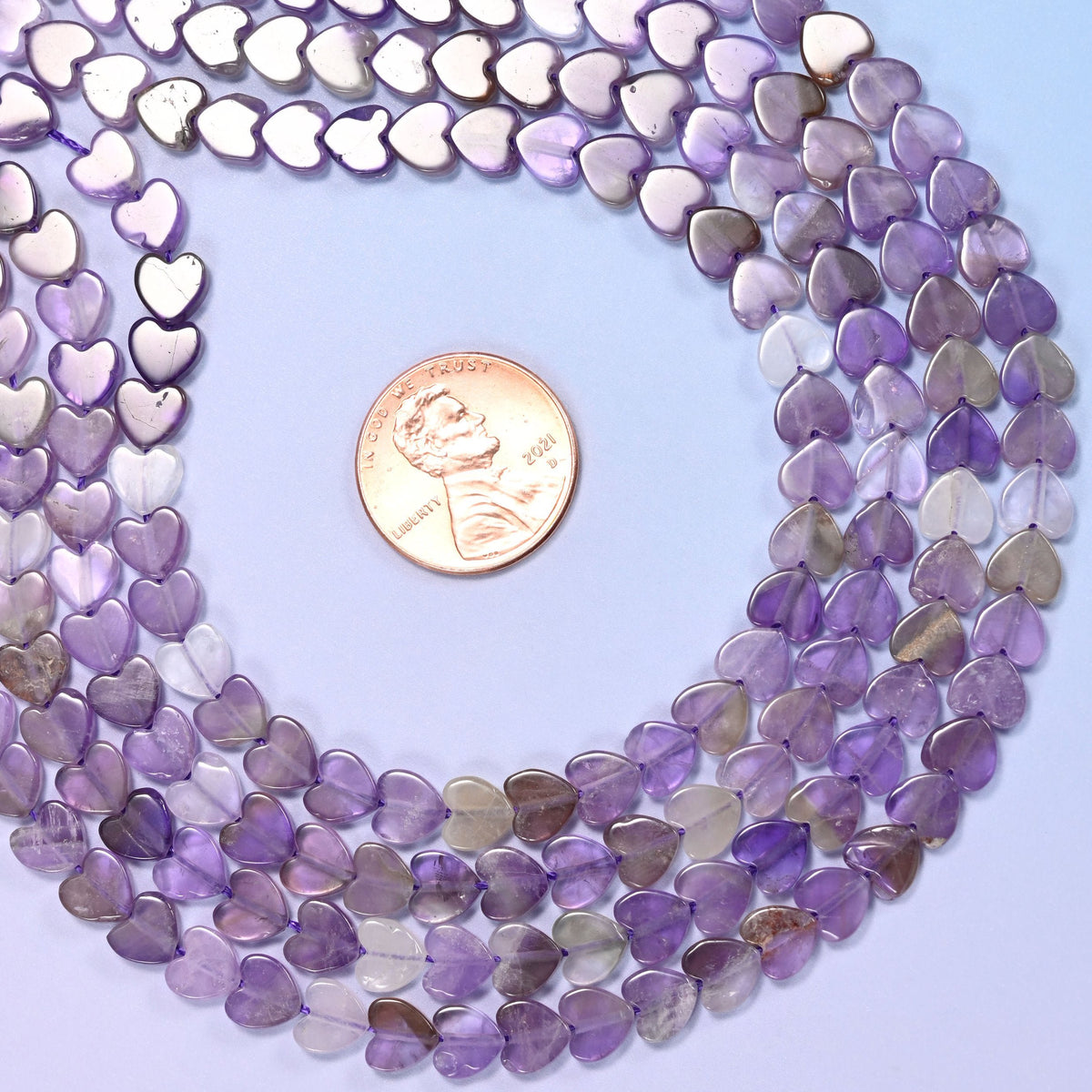 Amethyst Flat Heart Beads 6mm, approximately 68 beads per strand