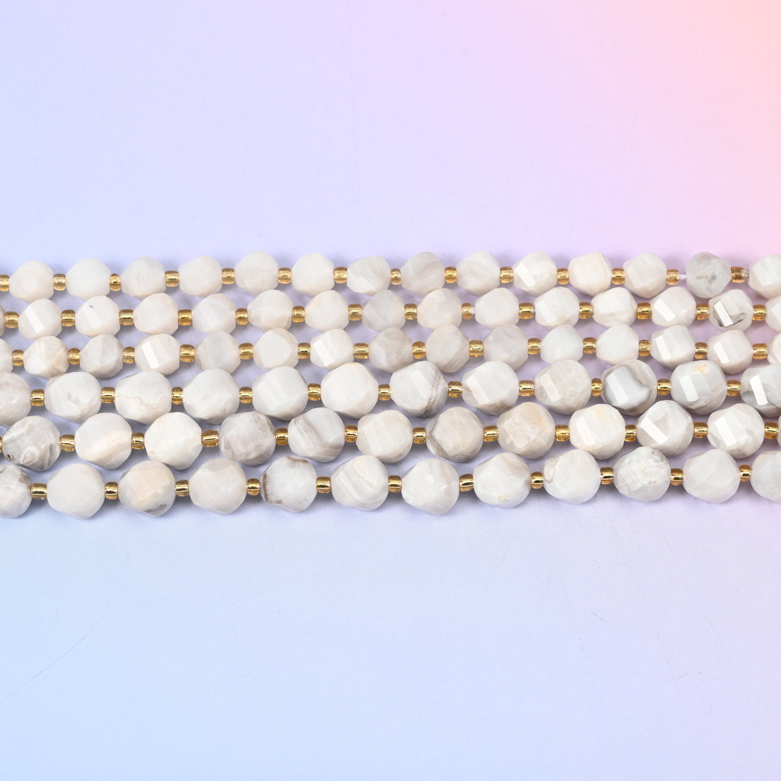 White Crazy Agate in creamy off-white with faint pearl-grey swirls