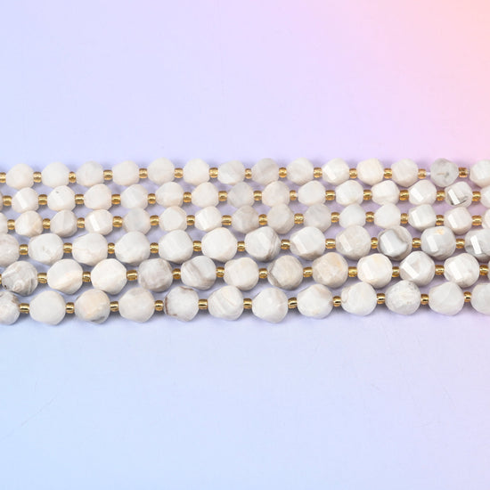 White Crazy Agate in creamy off-white with faint pearl-grey swirls