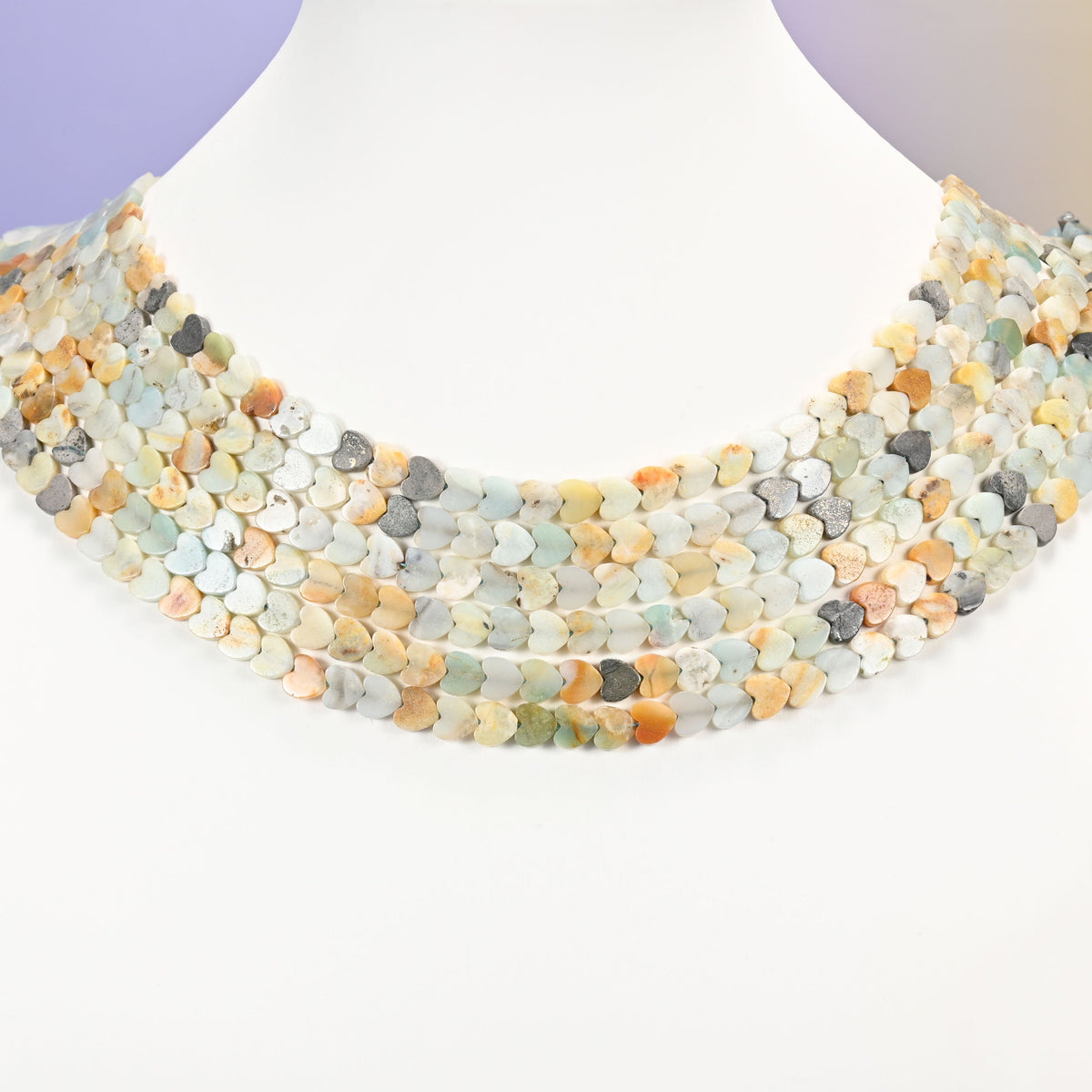 Multicolor amazonite beads, flat heart, 6mm