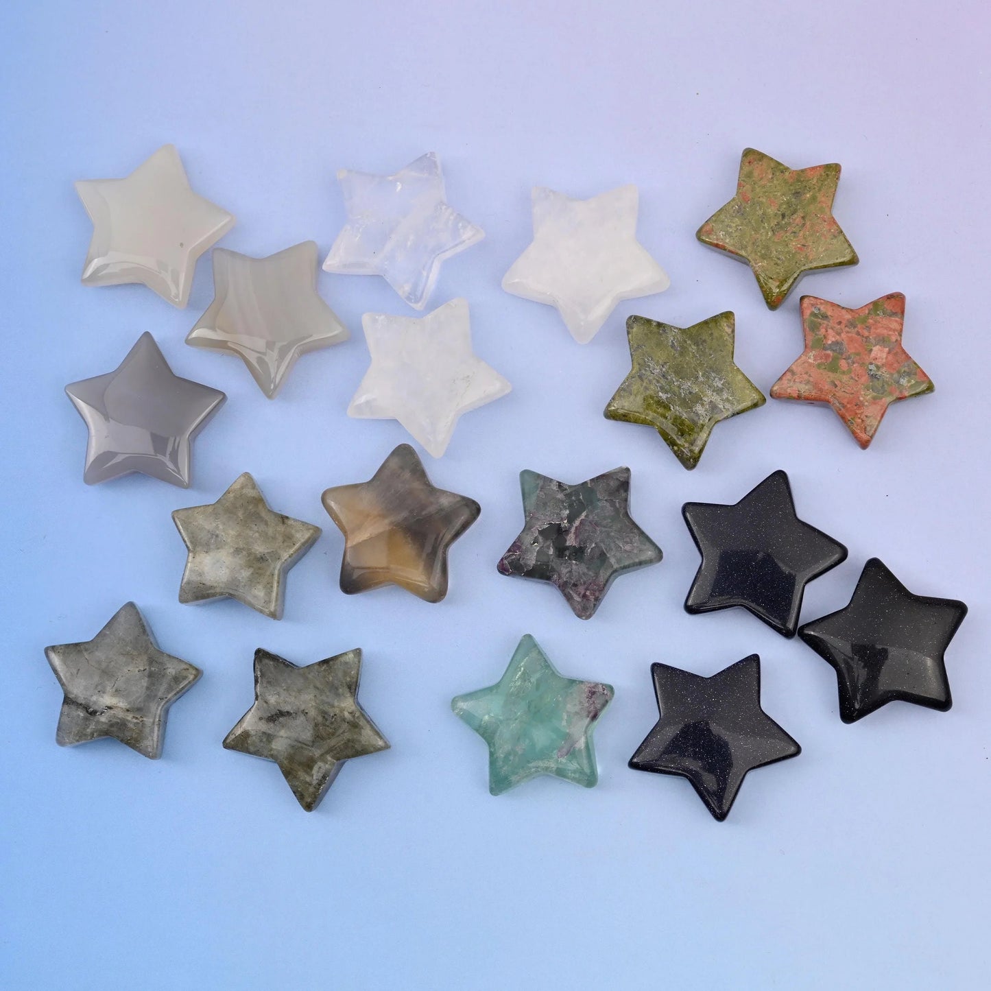 5-point polished gemstone star carving, no hole.