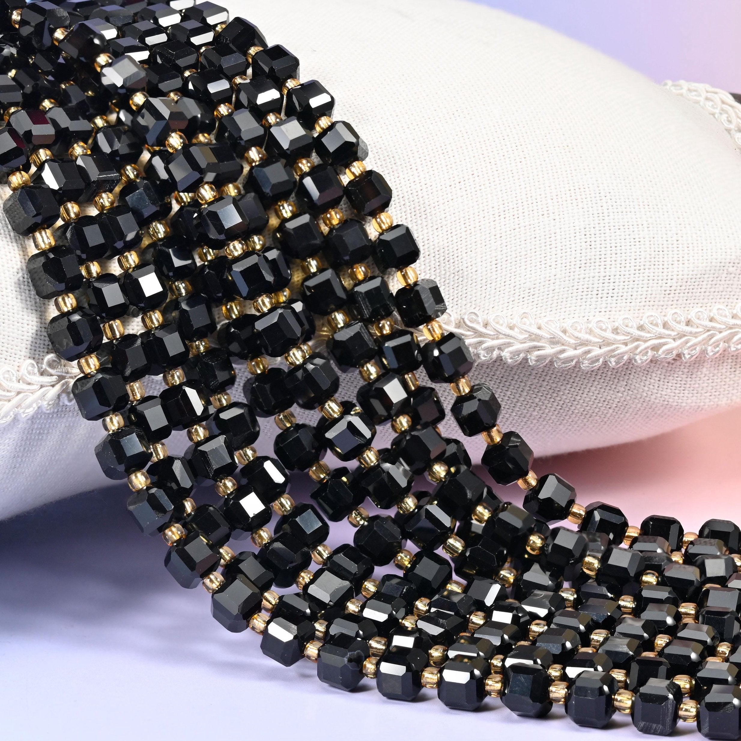 Black Onyx Faceted Cube Beads 6mm 8mm