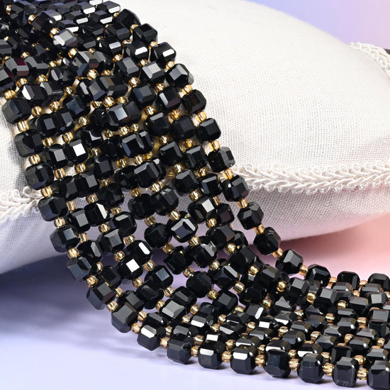 Black Onyx Faceted Cube Beads 6mm 8mm