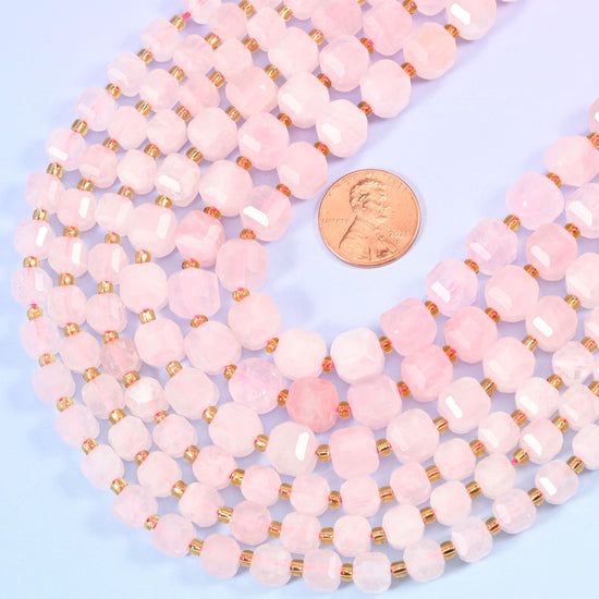 Faceted cube cut Rose Quartz beads