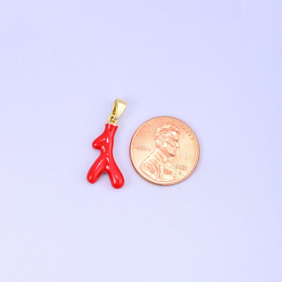 Red Coral Branch Enamel Charms, 3.75mm thick