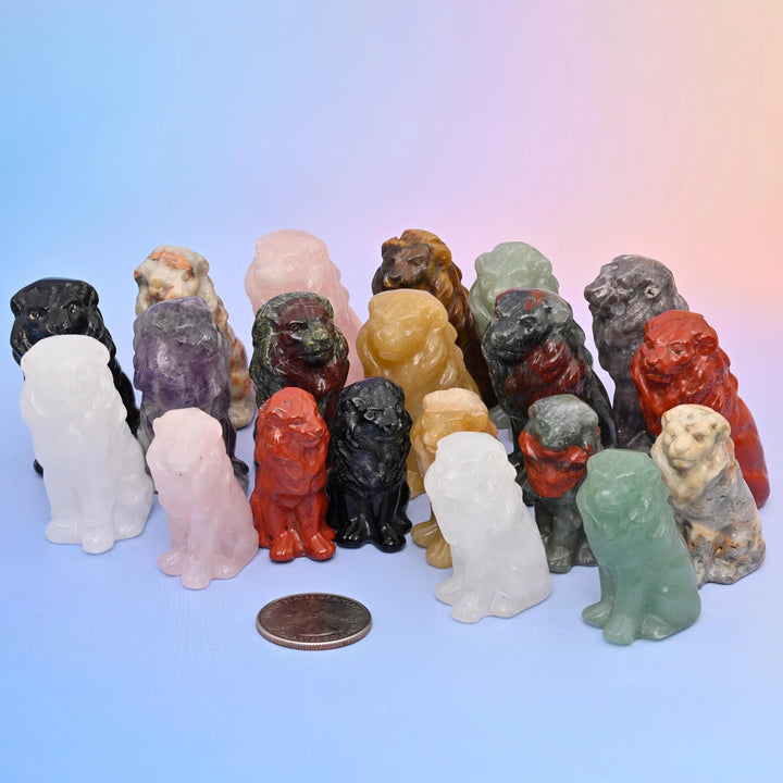 Gemstone lion carving, 1.5 inch and 2 inch sizes.