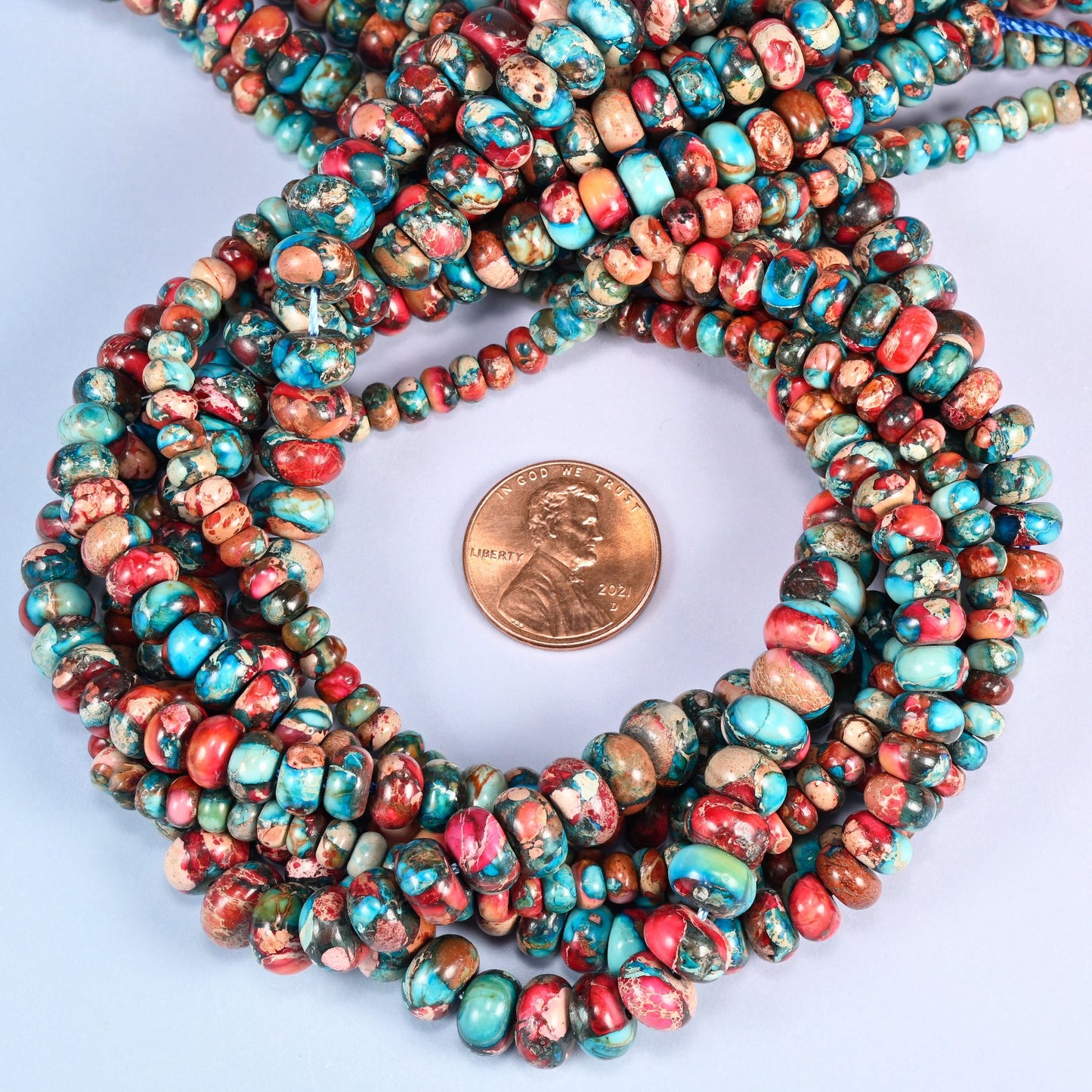 Red Dyed Sea Sediment Jasper Rondelle Beads, Multicolor Gemstone, 3x4mm 4x6mm 5x8mm, 15 Inch Strand