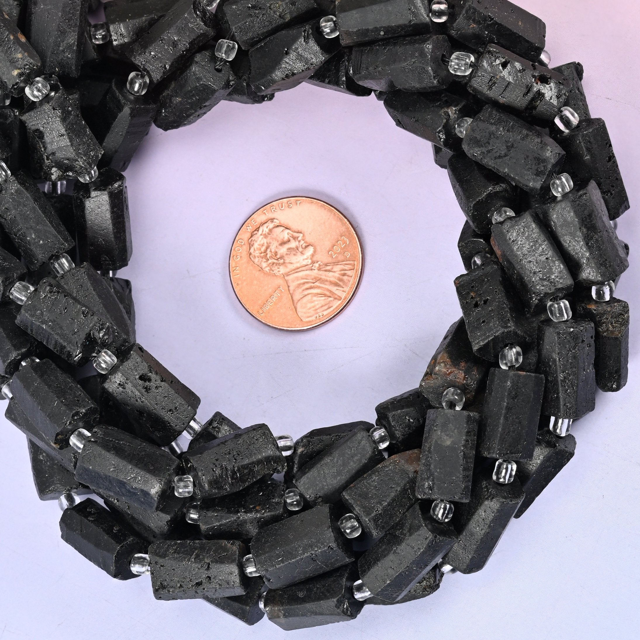 Raw Black Tourmaline Faceted Tube Beads Size 12x8mm Jewelry Making 15.5 Inch Strand