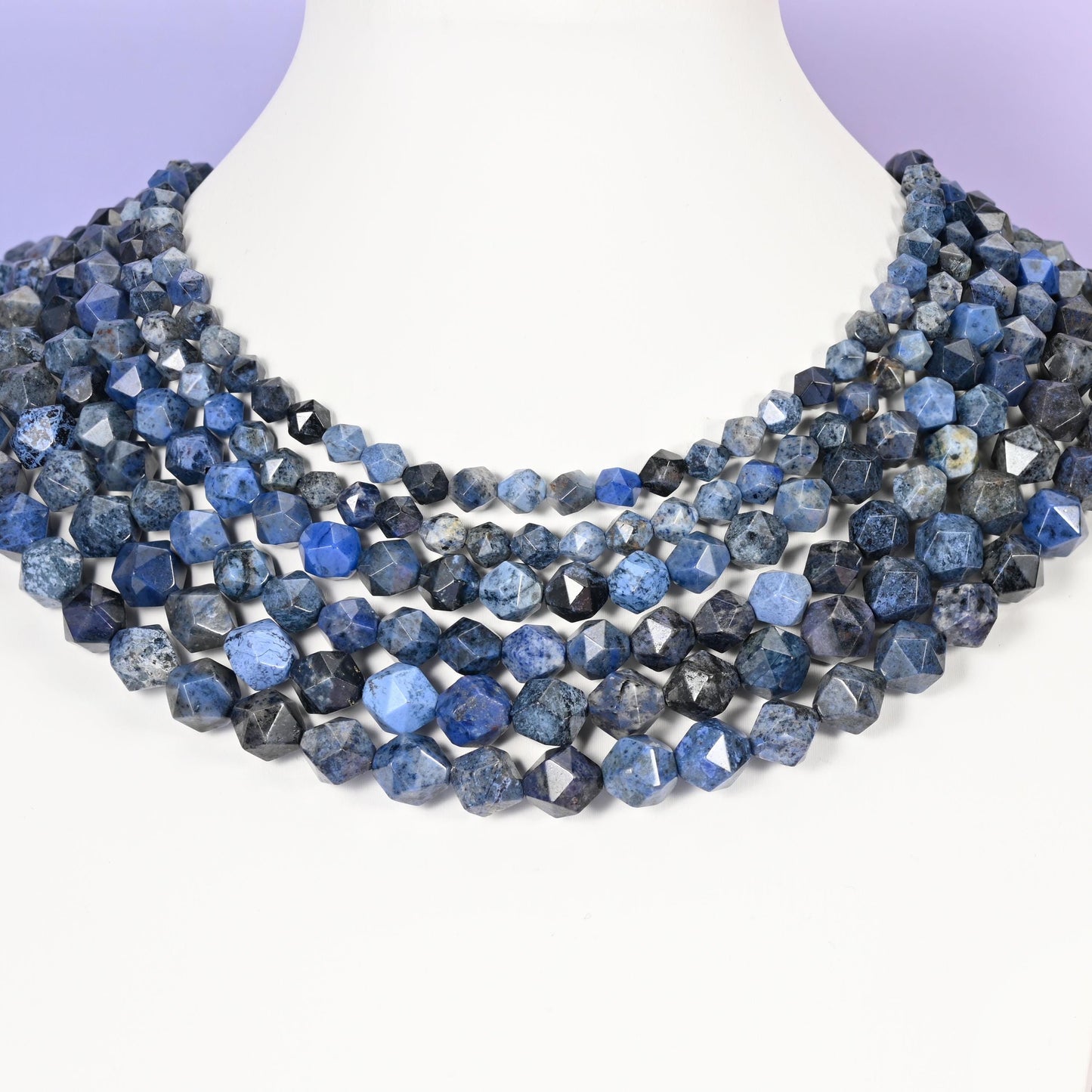 Blue Dumortierite beads, faceted diamond star cut, 6mm, 8mm, 10mm