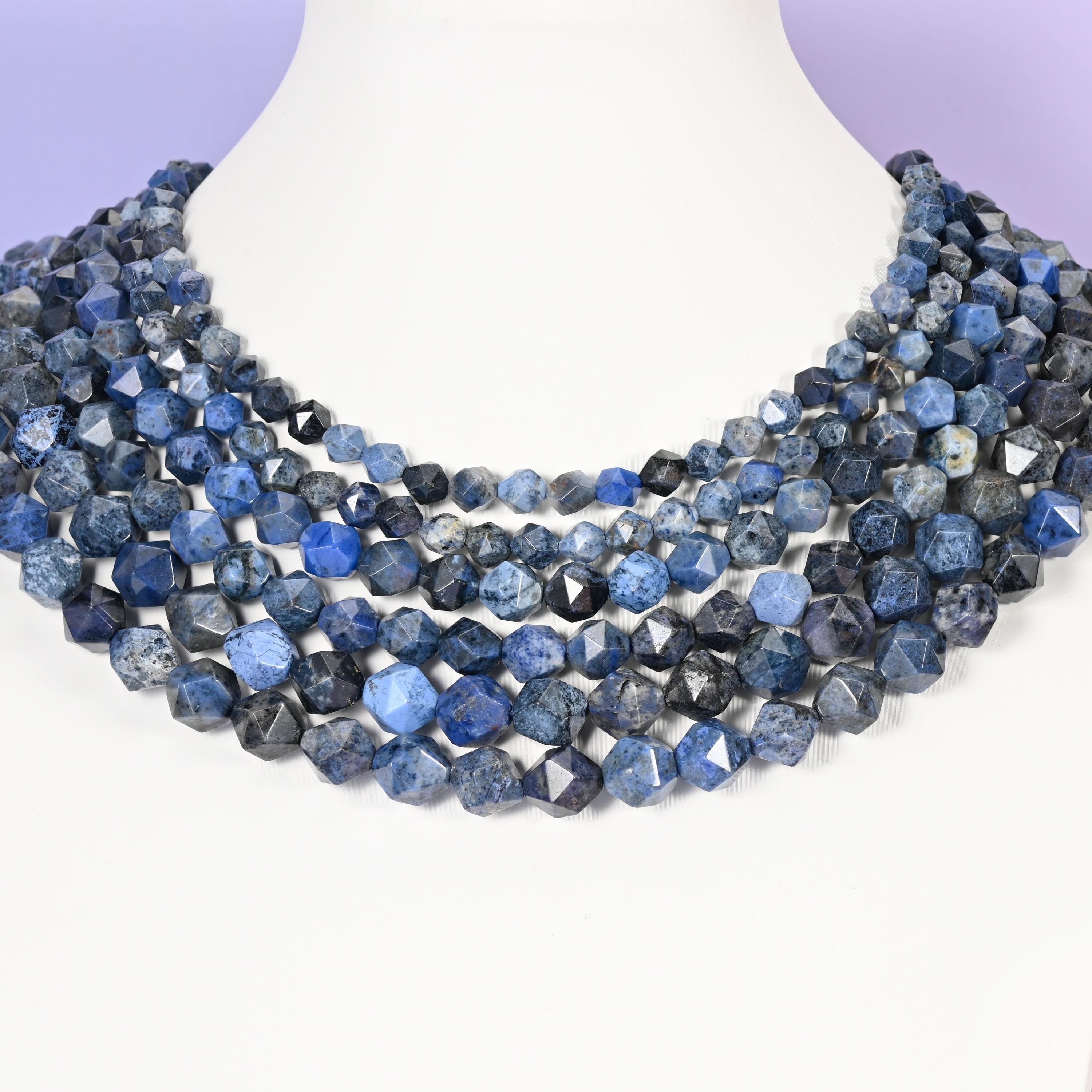Blue Dumortierite beads, faceted diamond star cut, 6mm, 8mm, 10mm