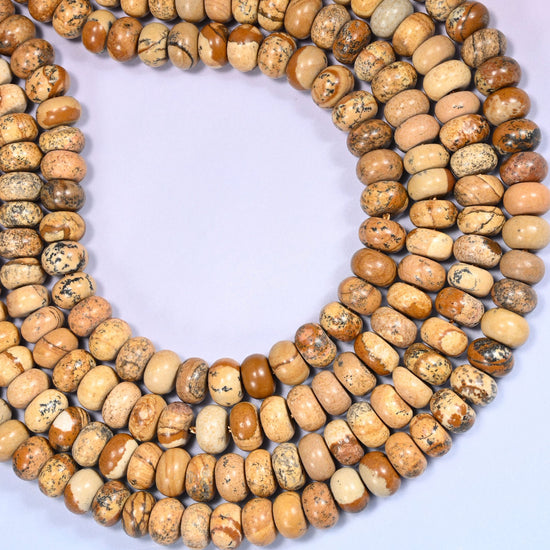 Natural Picture Jasper Rondelle Beads with a large 2.5mm centrally drilled hole.
