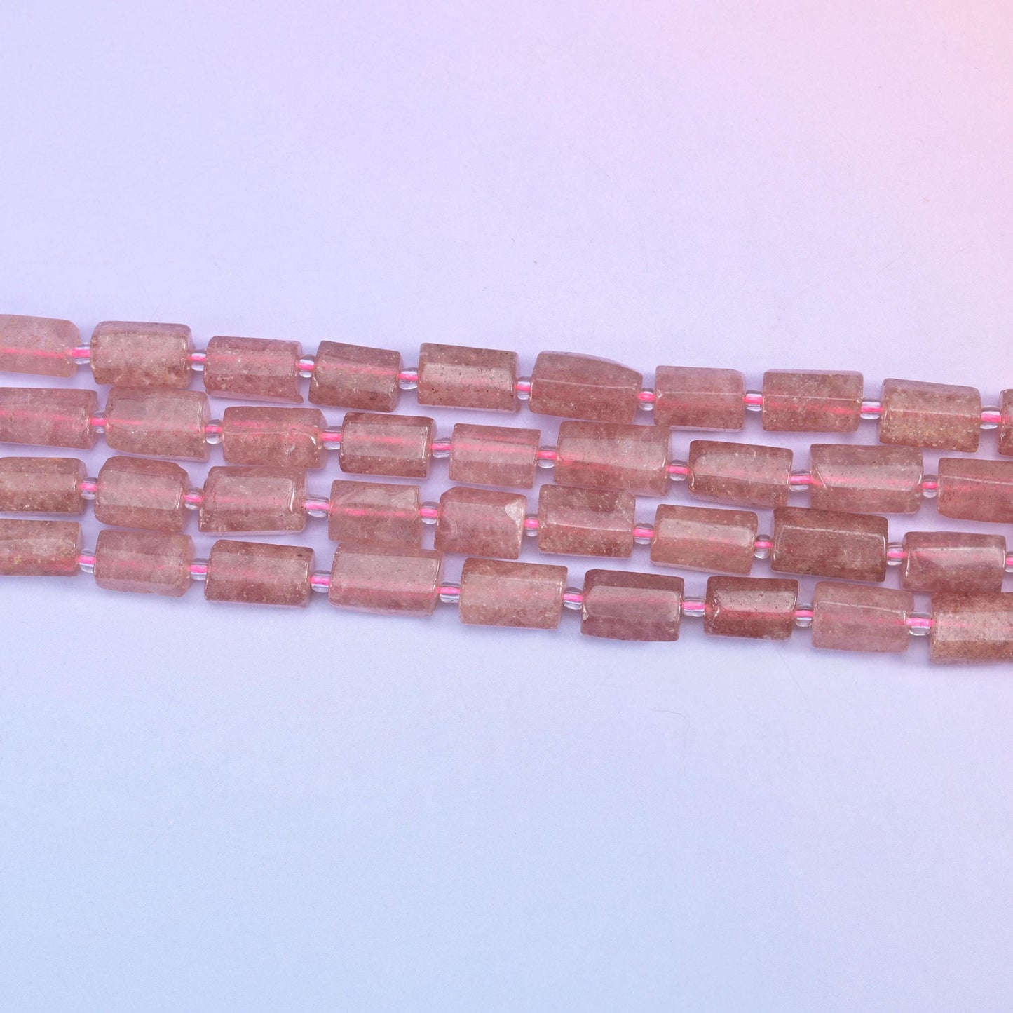 Strawberry Quartz Faceted Tube Beads in natural pink tones