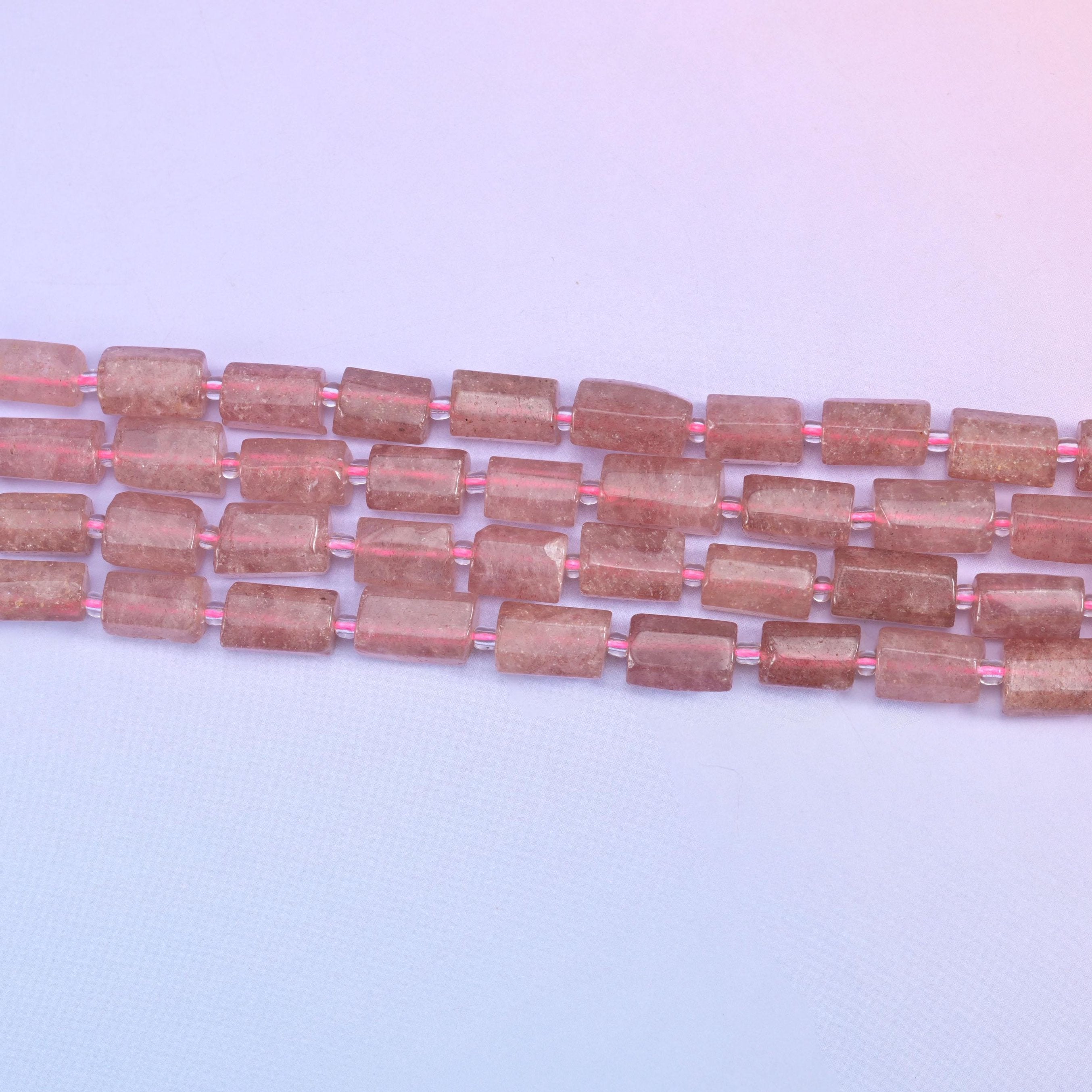 Strawberry Quartz Faceted Tube Beads in natural pink tones