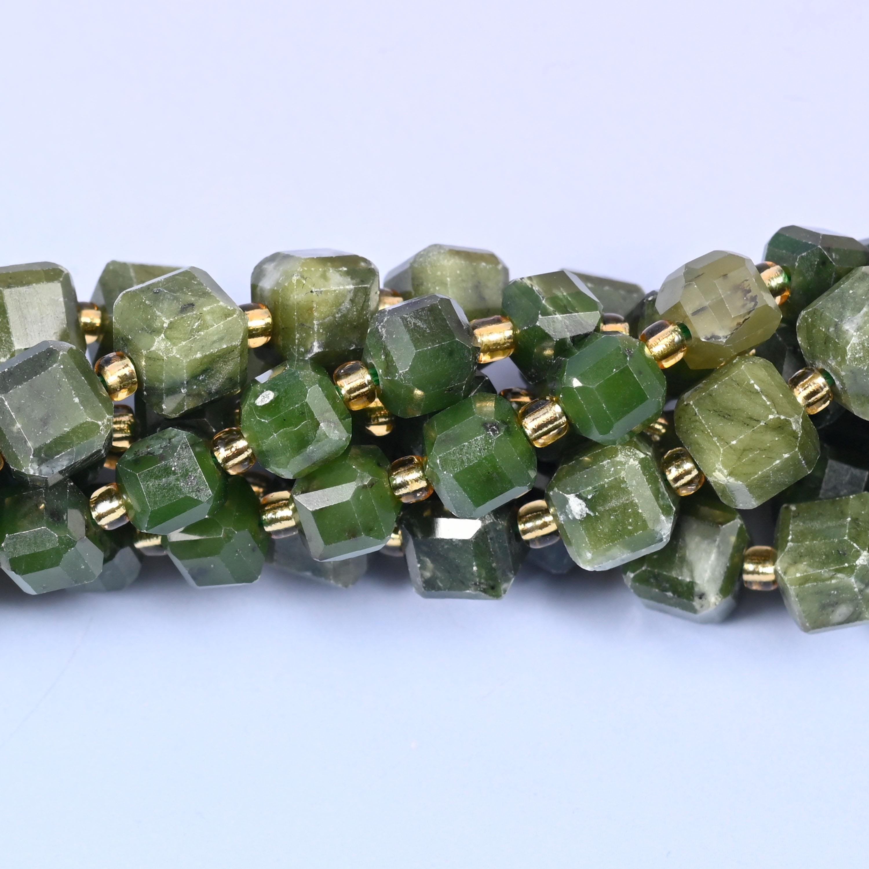 South Jade Faceted Cube Beads, sold per 15 inch strand
