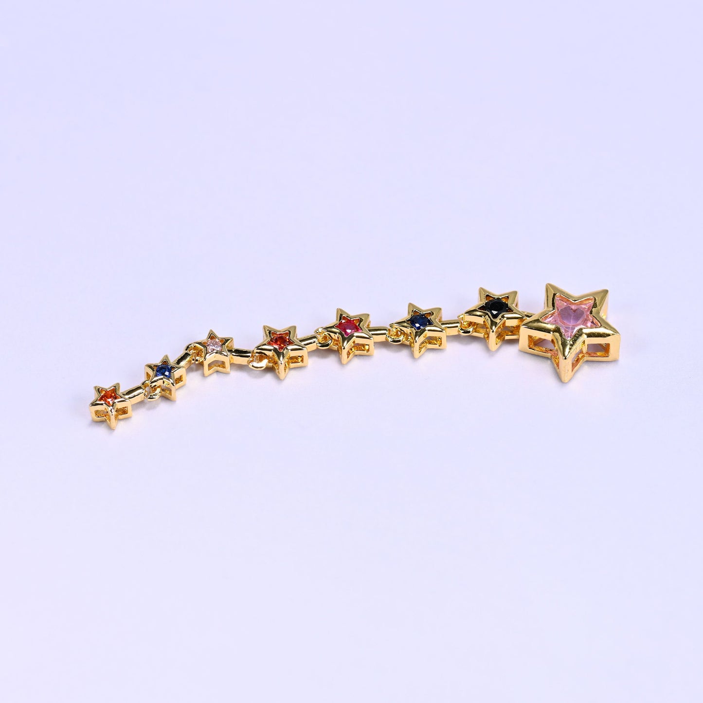 18K Gold Plated Brass Shooting Star Bezel Chain featuring a graduated row of star-shaped zircon stones in a vibrant multicolor mix