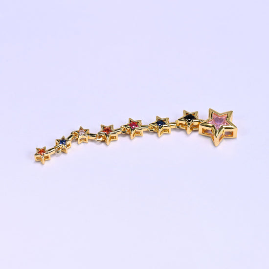 18K Gold Plated Brass Shooting Star Bezel Chain featuring a graduated row of star-shaped zircon stones in a vibrant multicolor mix
