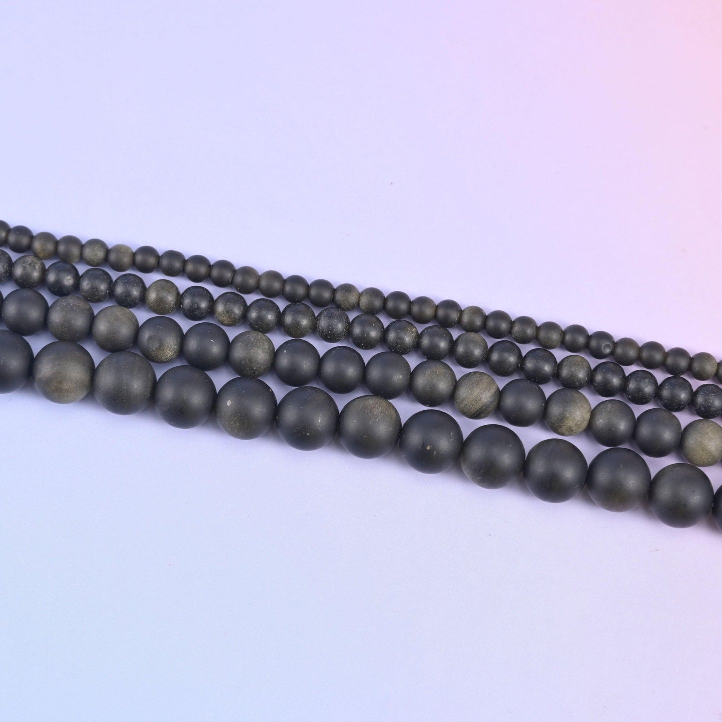 Gold Obsidian Matte Round Beads in flat charcoal black with olive-bronze sheen