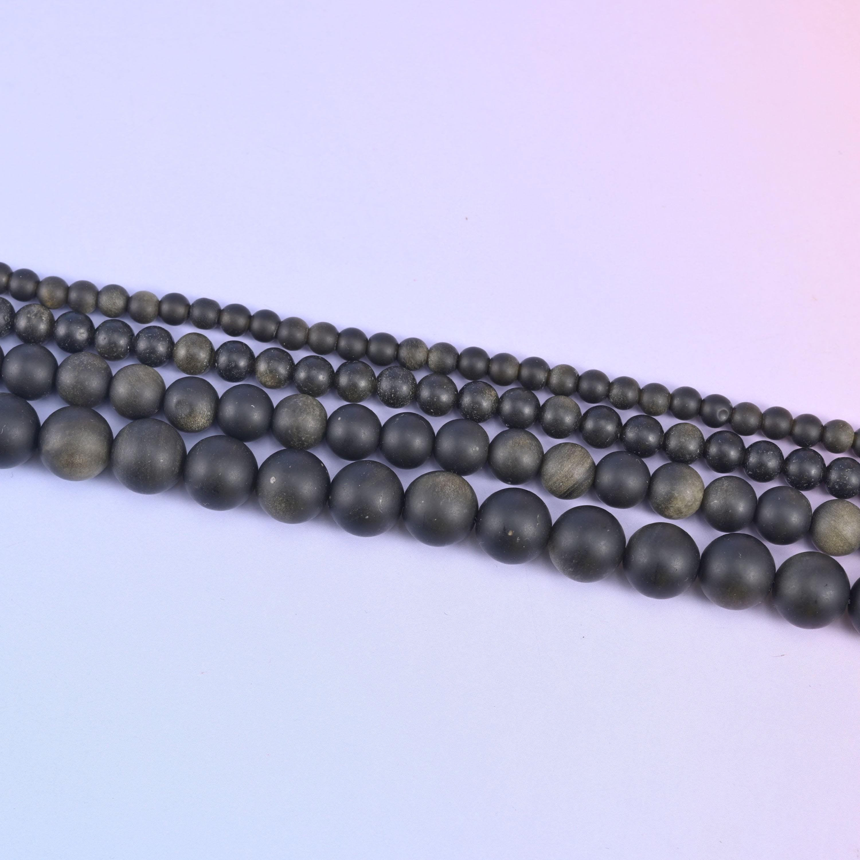 Gold Obsidian Matte Round Beads in flat charcoal black with olive-bronze sheen
