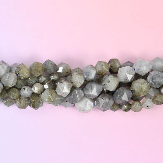 Natural Gray Labradorite gemstone beads with a faceted star cut