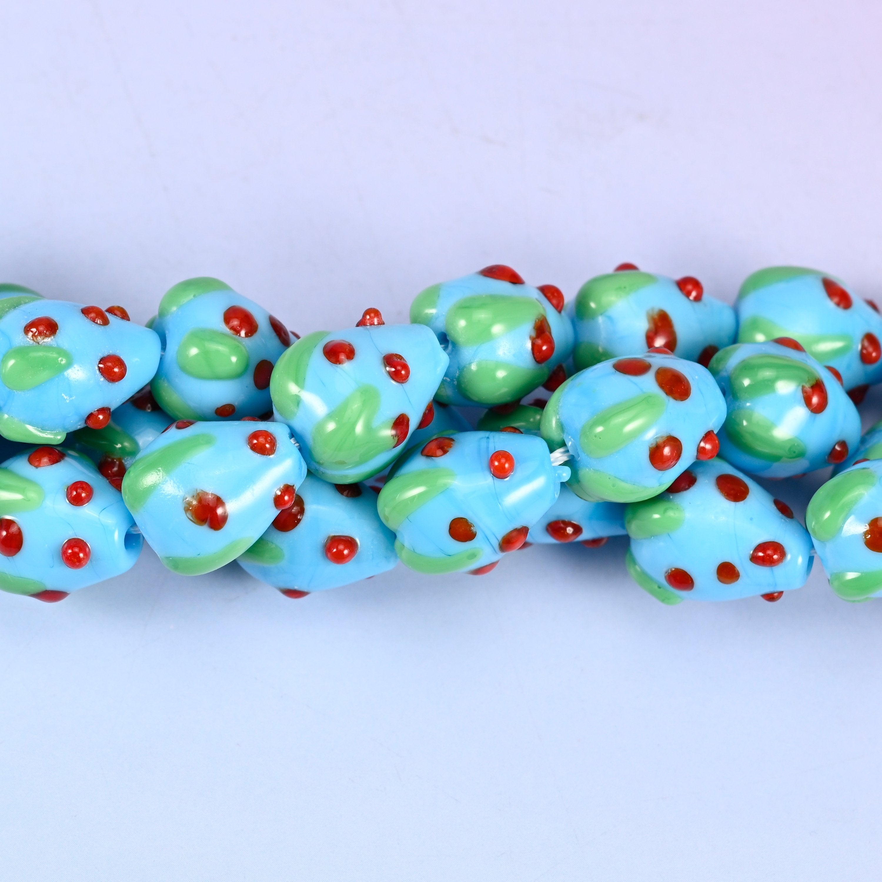 Sky Blue Strawberry Glass Beads 15.5x12mm, 20 beads per strand
