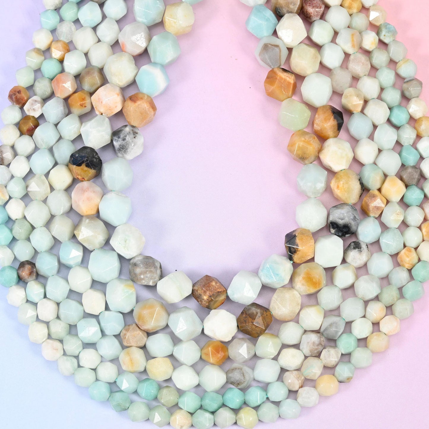 Multi-Color Amazonite Faceted Diamond Star Cut Beads, hole approximately 1.0mm