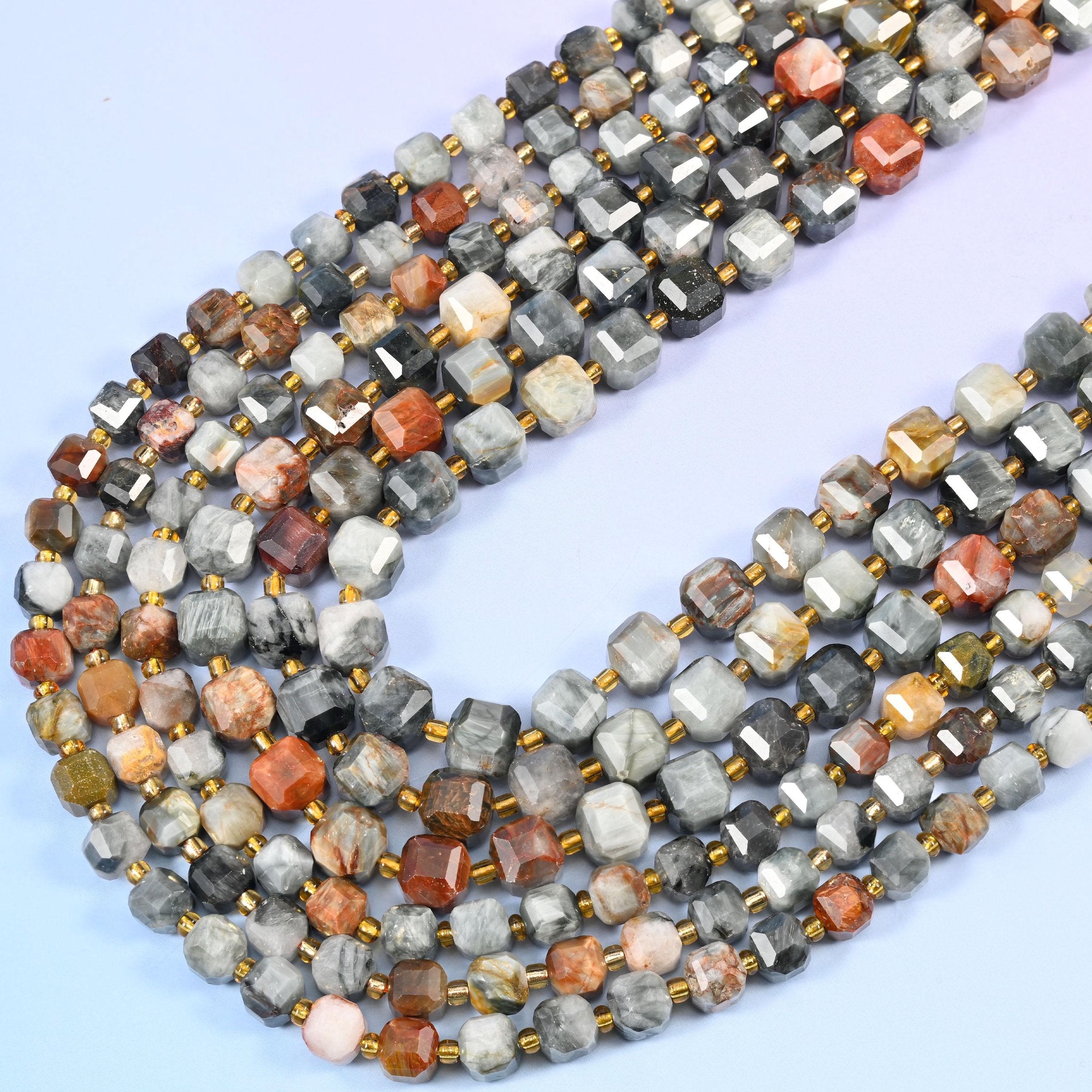 Eagle Eye Jasper Faceted Cube Beads, 15 inch strand