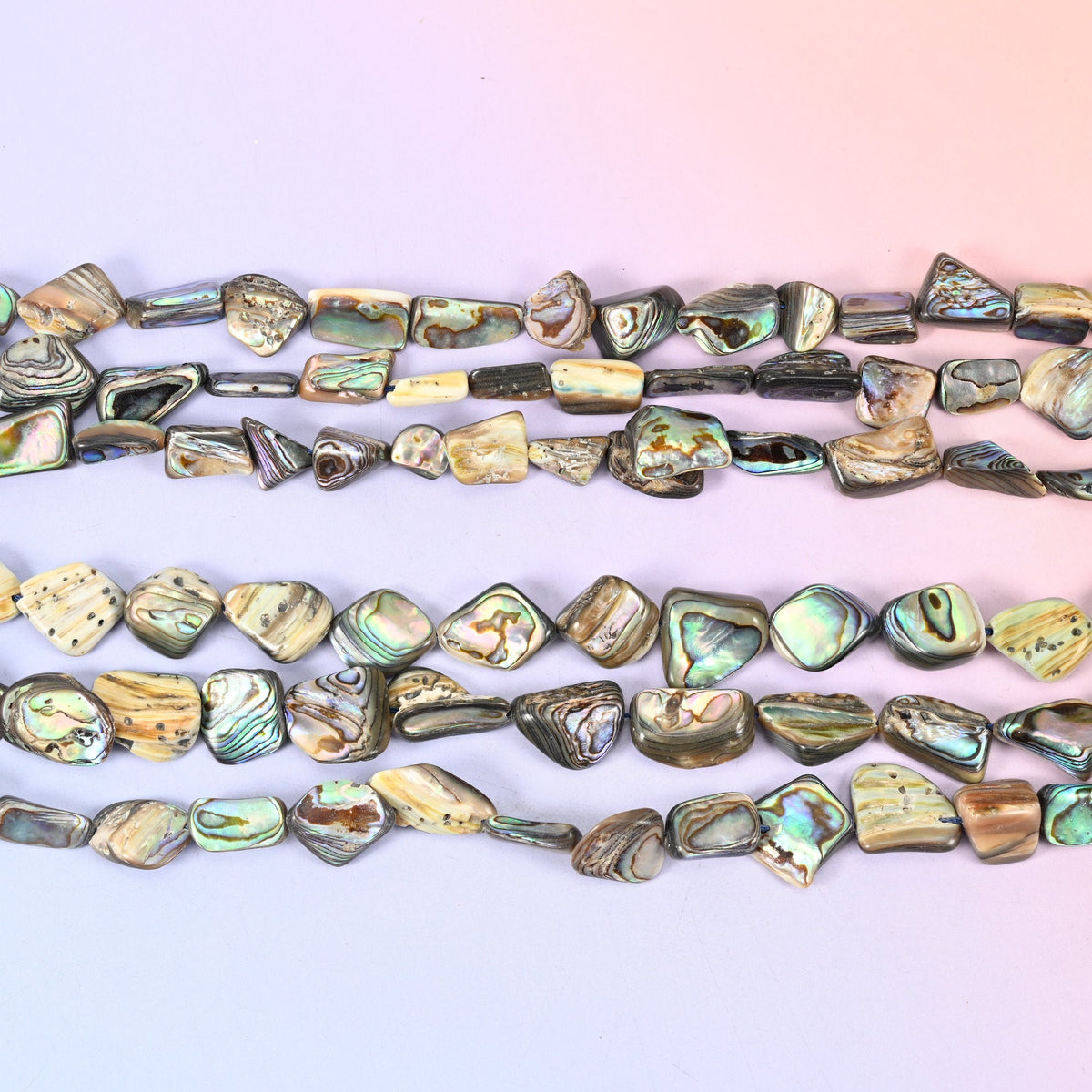 Abalone Shell Freeform Beads in peacock green, blue and silver iridescence