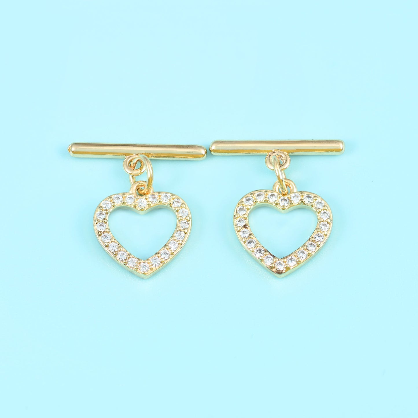 18K gold filled heart zircon toggle clasp with a ring of tiny sparkling zircon stones