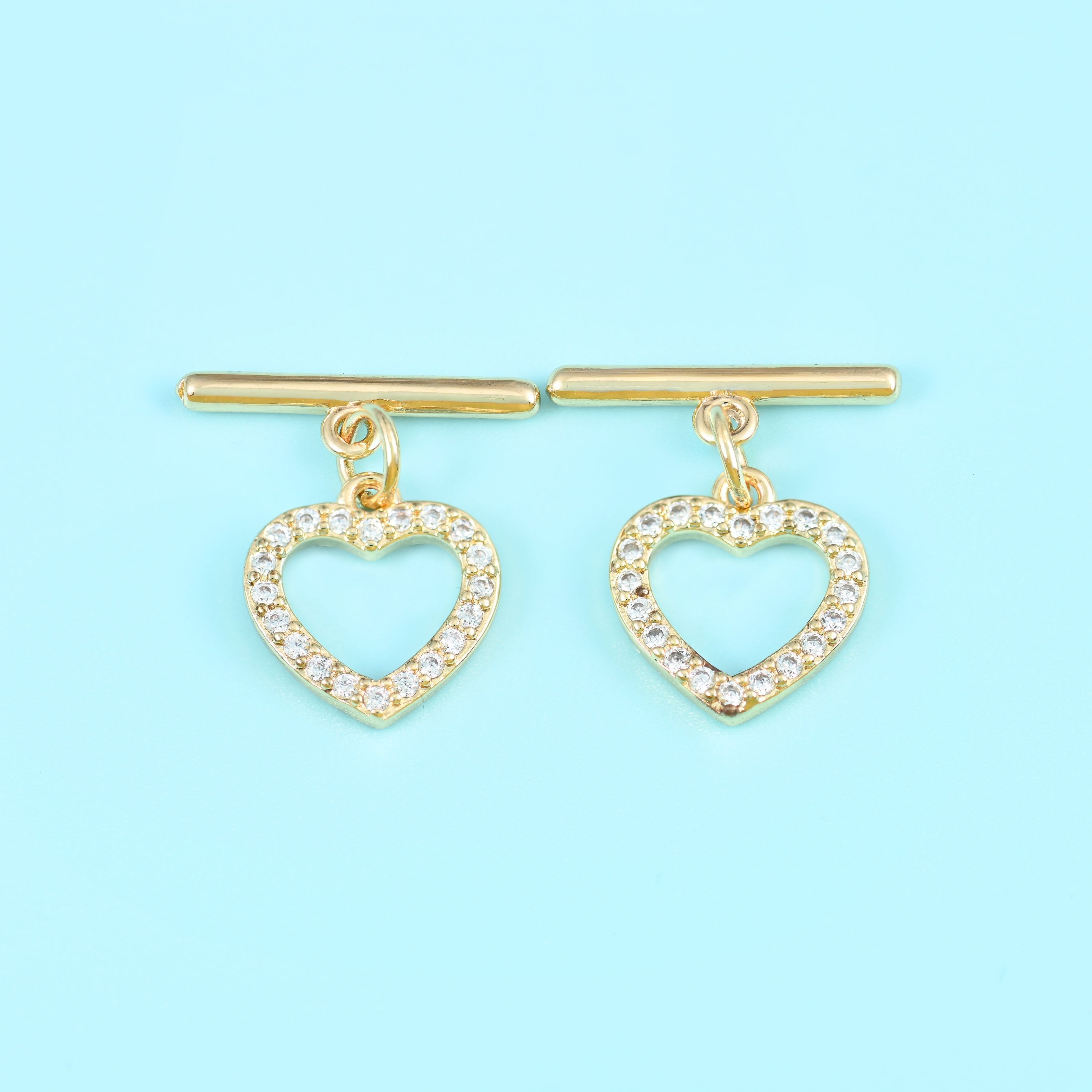 18K gold filled heart zircon toggle clasp with a ring of tiny sparkling zircon stones