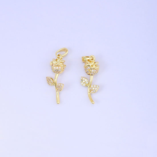 Gold Rose Flower Zircon Charms: 18K Gold Plated Pendants, Jewelry Making Supply