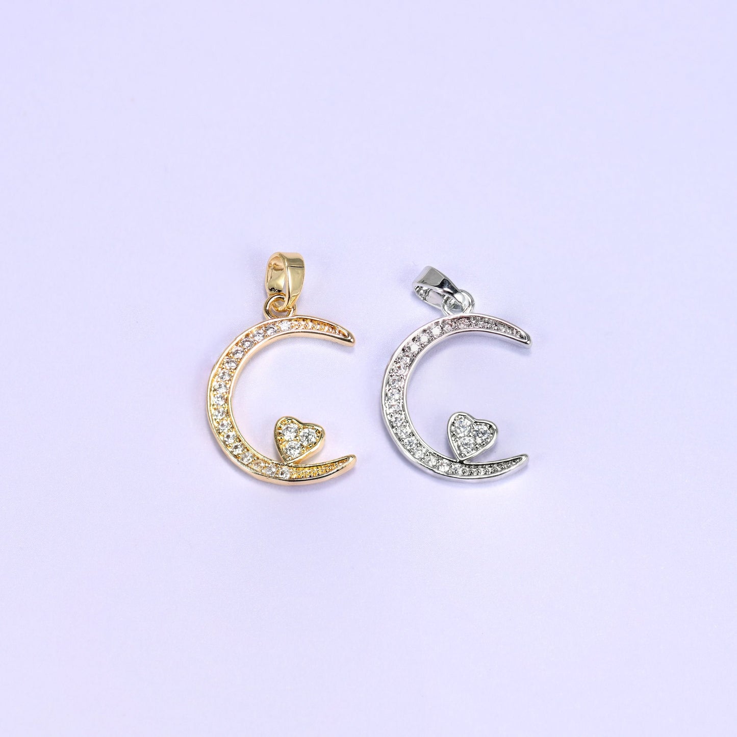 Moon Heart Zircon Charms