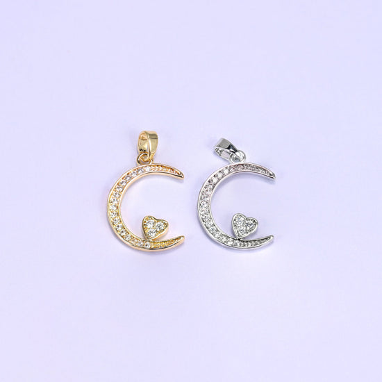 Moon Heart Zircon Charms