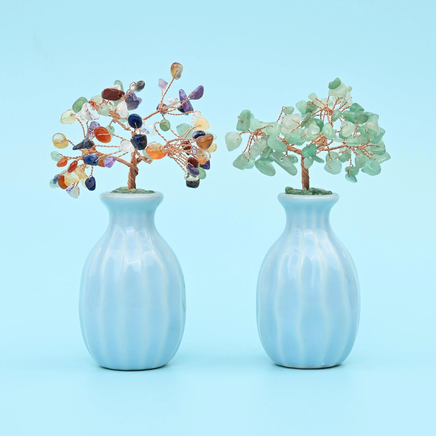 Hand-twisted copper wire tree with polished tumbled gemstone chips.