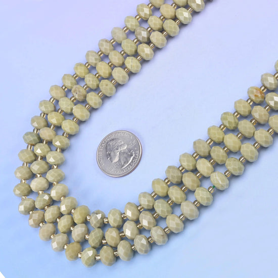 Avocado Jade Faceted Rondelle Beads in muted olive green