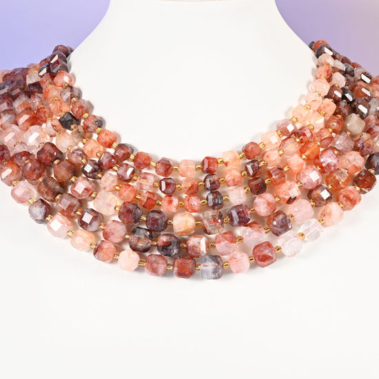 Red Hematoid Quartz beads, faceted cube, 6mm and 8mm