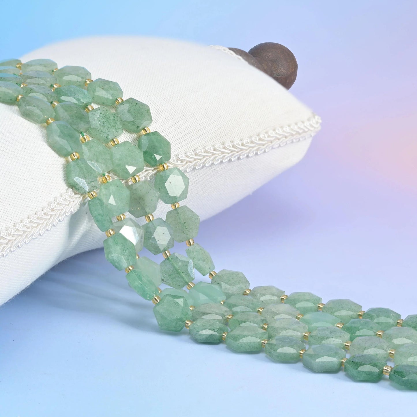 Green Strawberry Quartz Flat Faceted Hexagon Beads, 12mm.