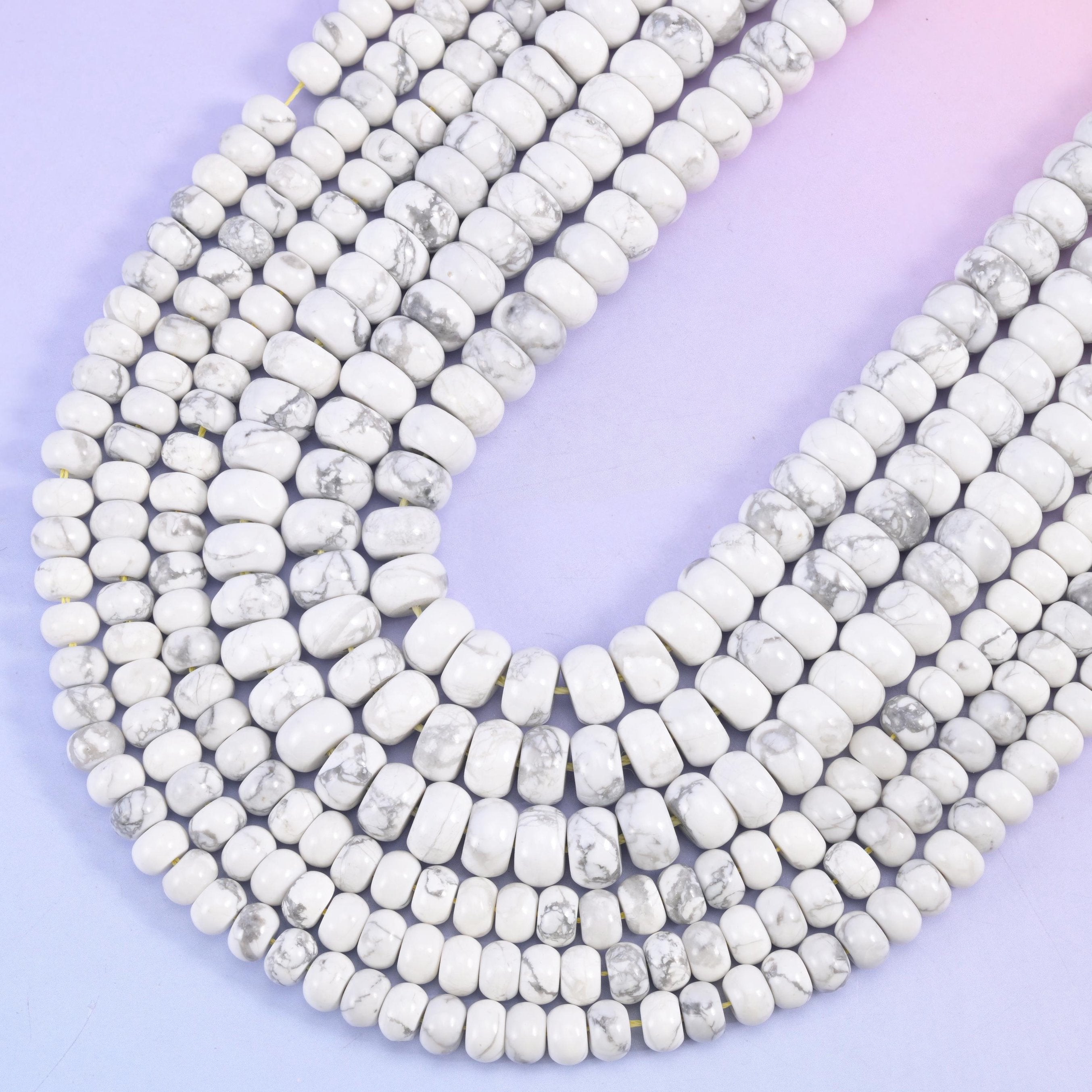 White Howlite smooth rondelle beads, 15.5 inch strand