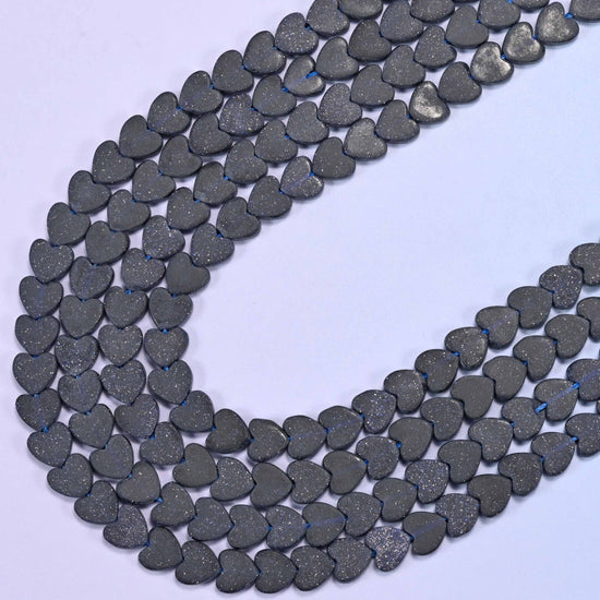 Matte Blue Sandstone Flat Heart Beads: Size 6mm, Jewelry Making, 15 Inch Strand