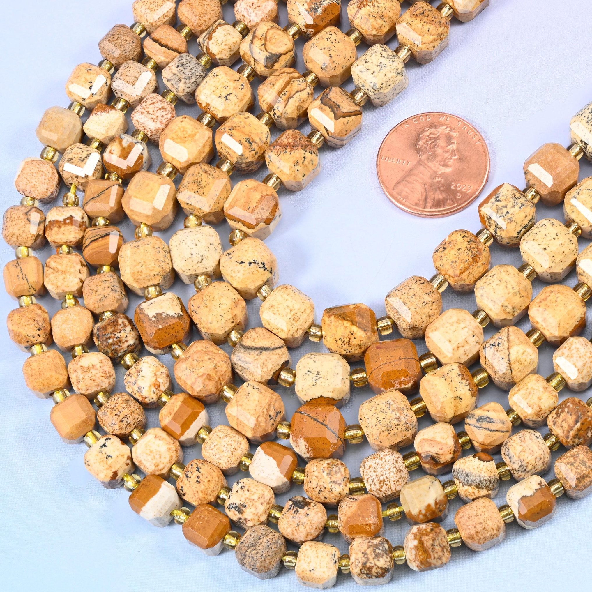 Faceted cube cut Picture Jasper beads