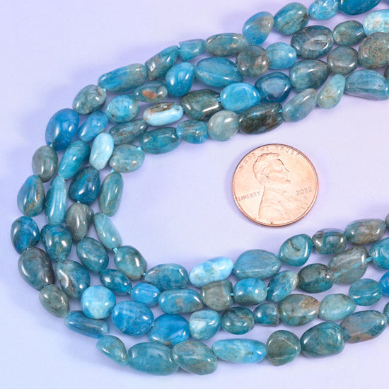 Blue Apatite Pebble Nugget Beads 6-8mm, 15 inch strand