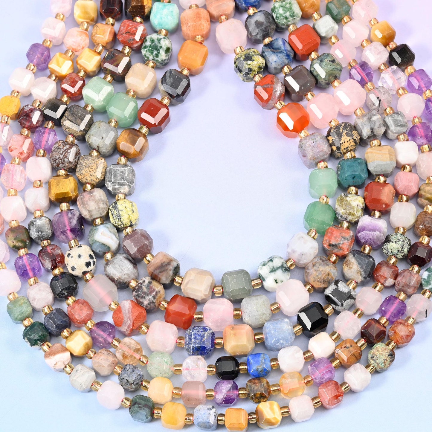 Assorted Gemstone Faceted Cube Beads 6mm 8mm, hole approximately 1.2mm (+/- 0.2mm), center drilled