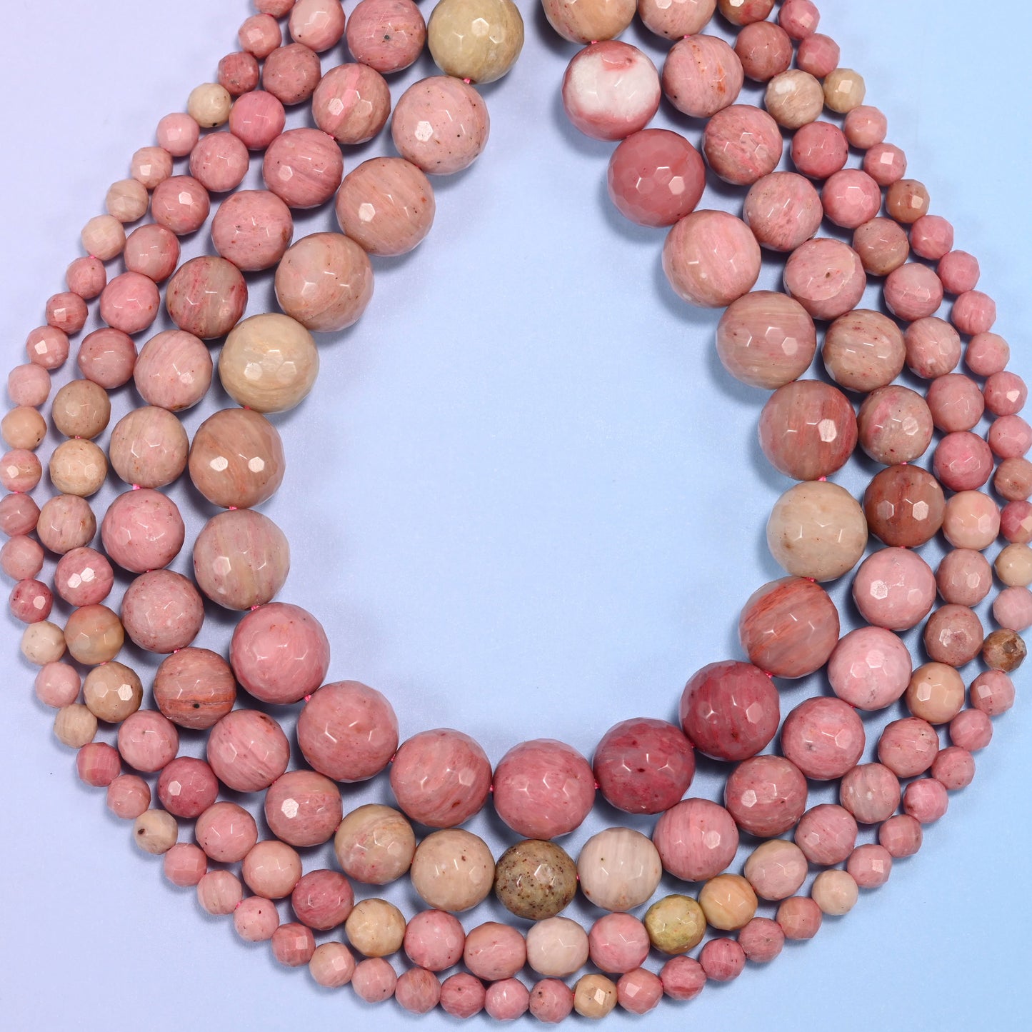 Pink Rhodonite Faceted Round Beads: Jewelry Making, 15 Inch Strand