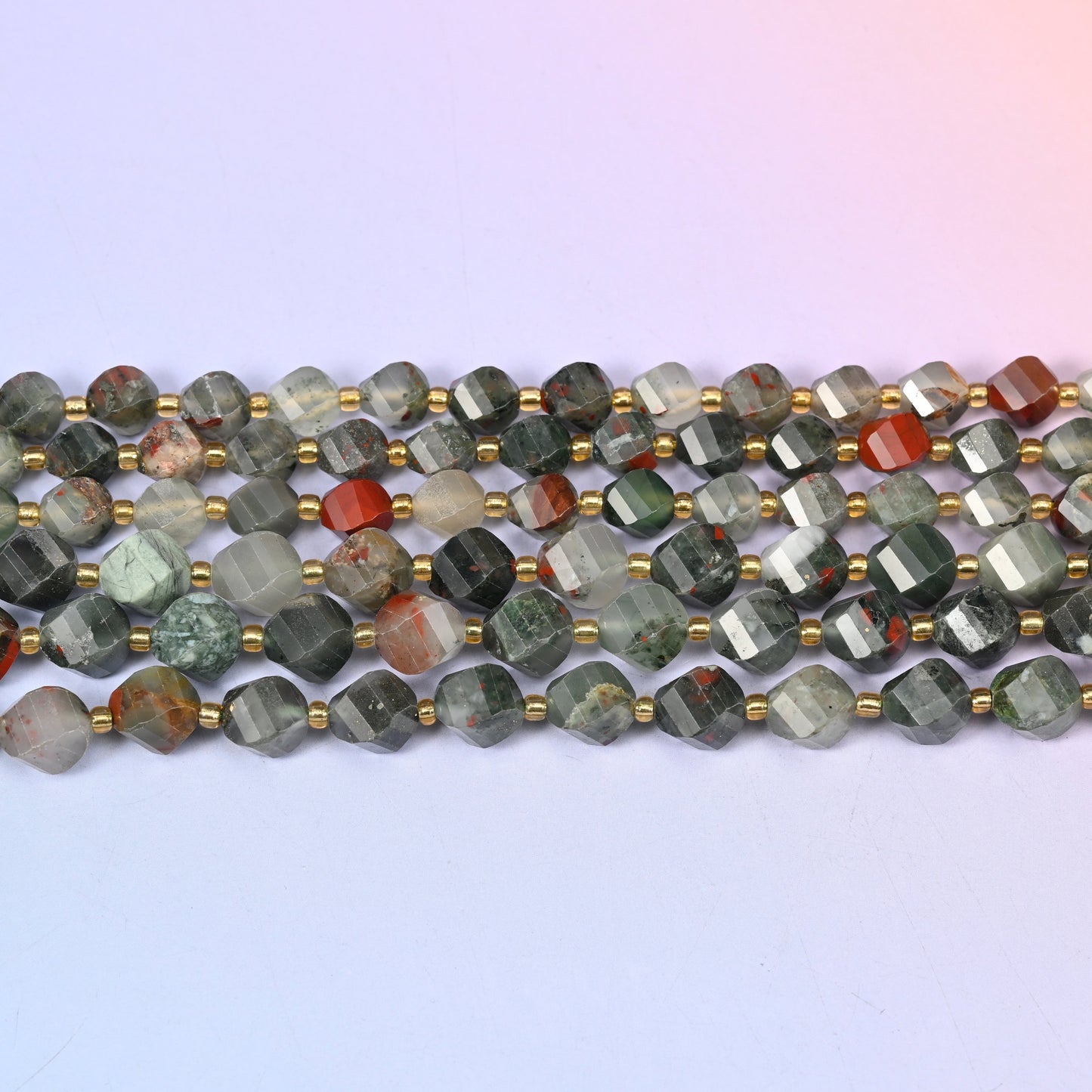 African Bloodstone Faceted Spiral Twist Beads: Size 8mm 10mm, Jewelry Making, 15 inch Strand