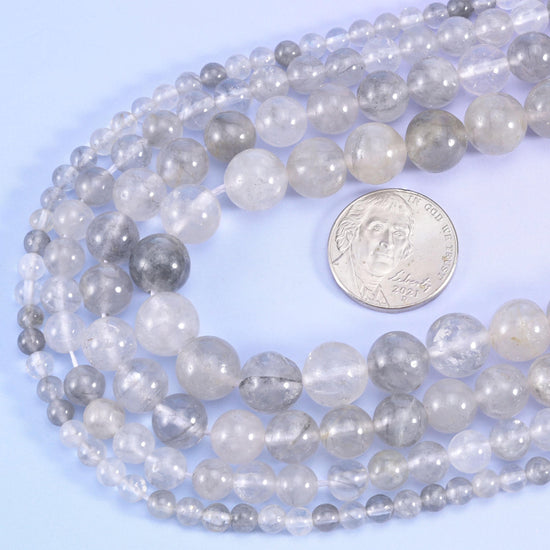 Cloudy Quartz Smooth Round Beads 4mm 6mm 8mm 10mm, 15.5 inch strand