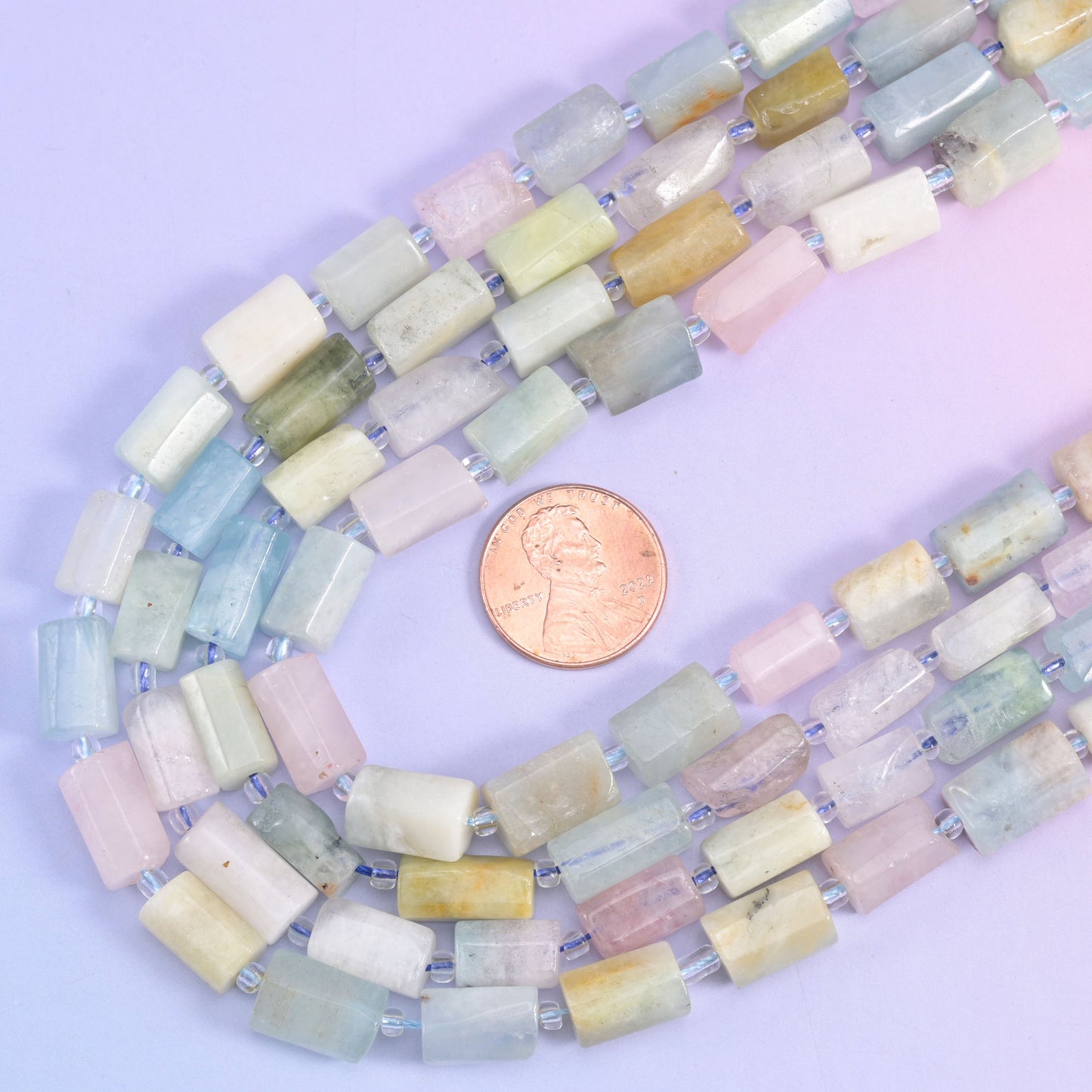 Multi-Color Morganite Faceted Tube Beads, 15.5 inch strand