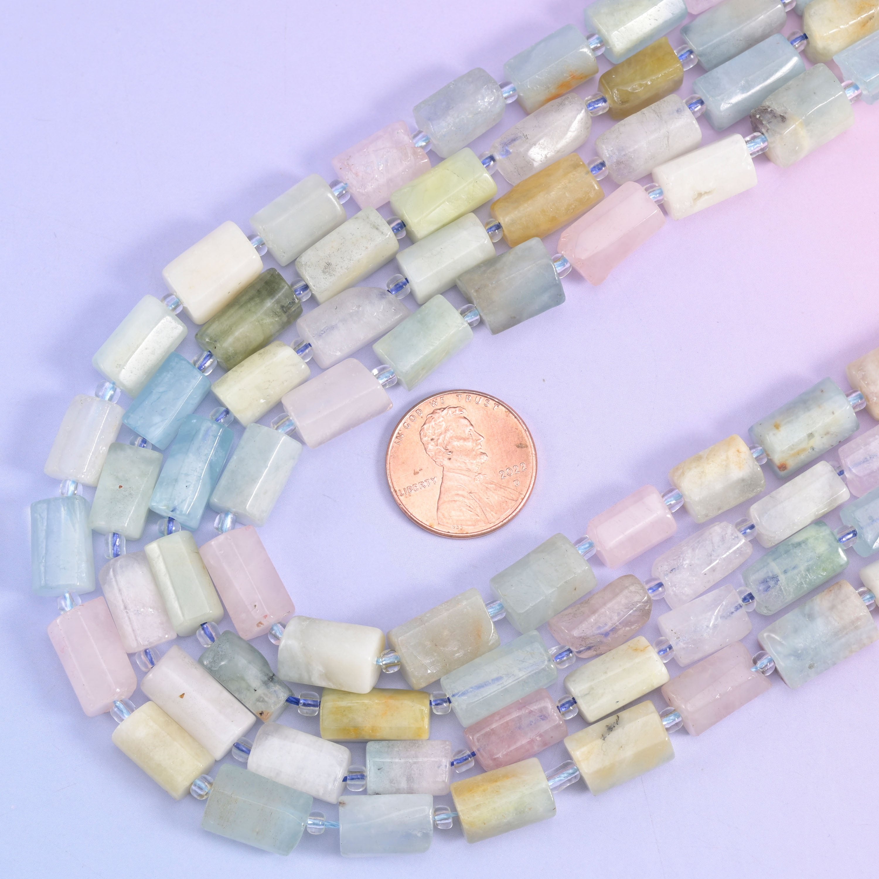 Multi-Color Morganite Faceted Tube Beads, 15.5 inch strand